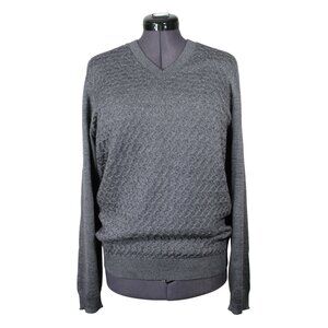 Joseph Abboud men's gray merino wool blend textured v-neck pullover sweater L‎